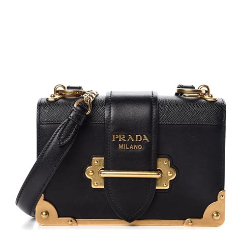 PRADA City Calf Studded Folk Cahier Bag Black White